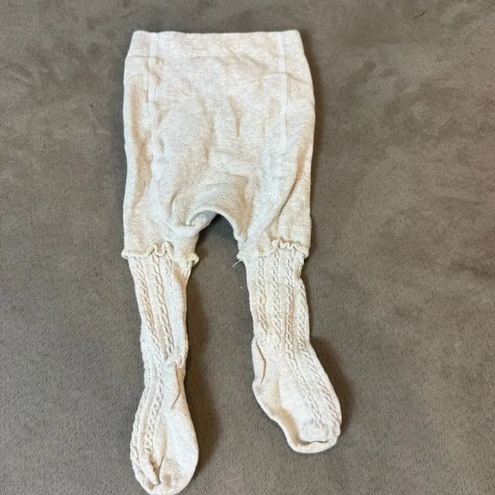 H&M Ivory Oatmeal Cable Knit Ruffle Thick Knit Sweater Tights18 18-24 Months 2T